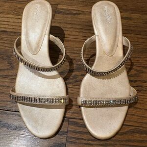 Fergalicious Champagne Gold Beaded Slip-On Sandals